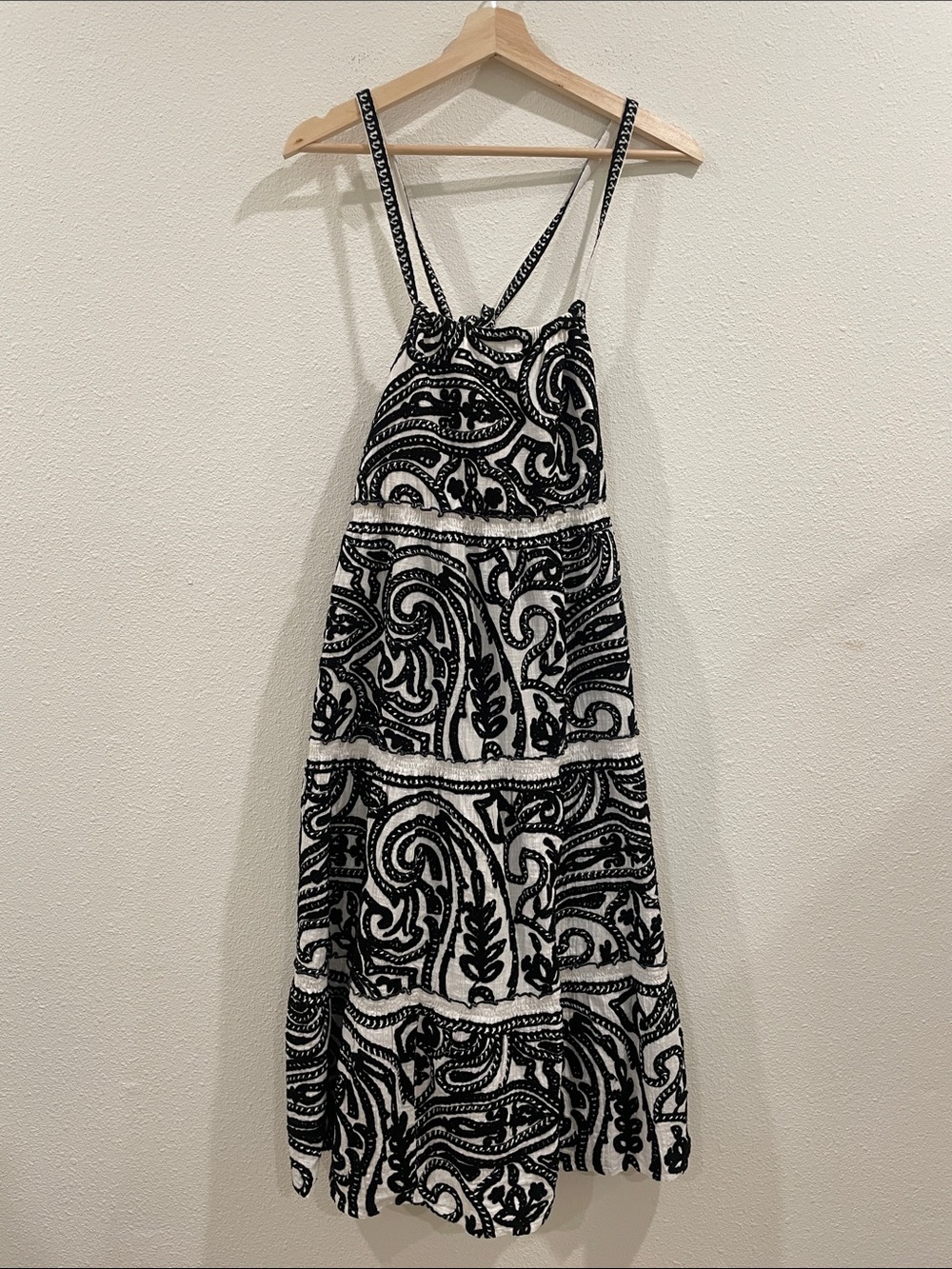 Sézane Anaka Dress Black & Cream Embroidered Print Tiered Maxi Dress 36 - Picture 4 of 14